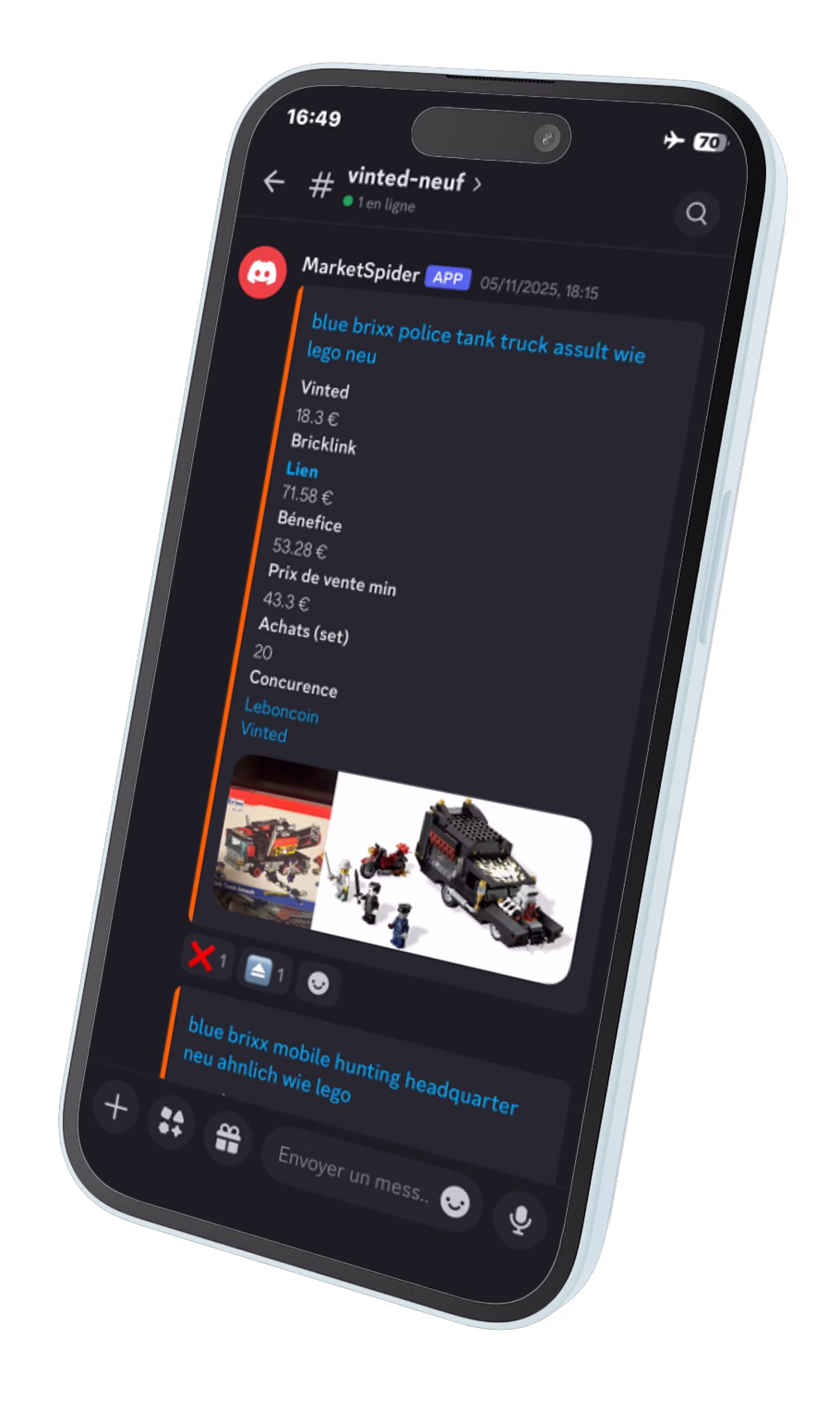 Rendu 3D d'un téléphone contenant l'interface de MarketSpider