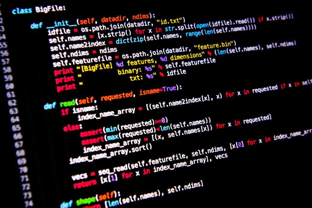 side view of a screen with python code