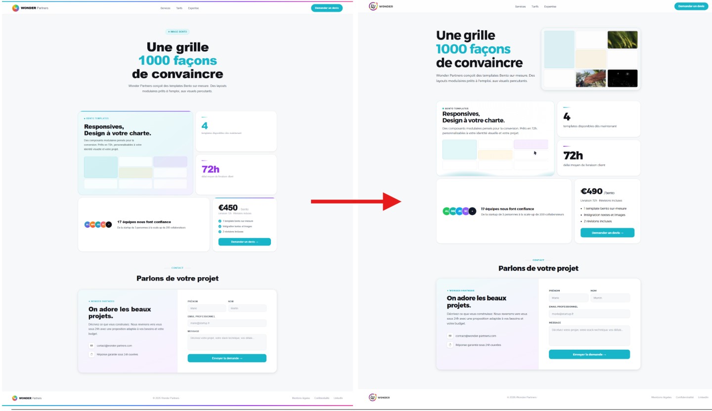 A before / after image showing the website